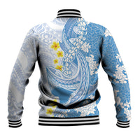 Blue Hawaii Shark Tattoo Baseball Jacket Puakenikeni Lei Plumeria Polynesian Pattern