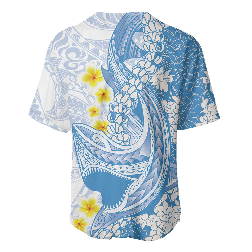 Blue Hawaii Shark Tattoo Baseball Jersey Puakenikeni Lei Plumeria Polynesian Pattern