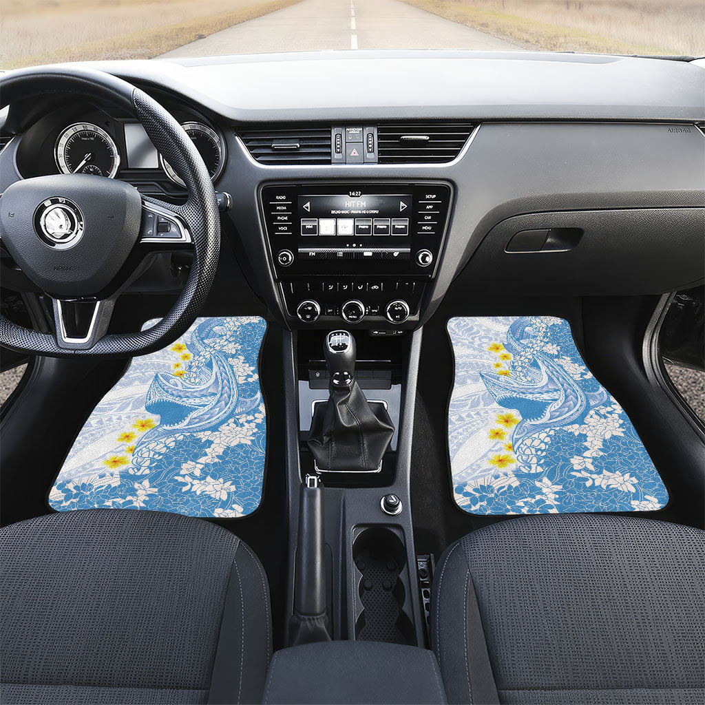Blue Hawaii Shark Tattoo Car Mats Puakenikeni Lei Plumeria Polynesian Pattern