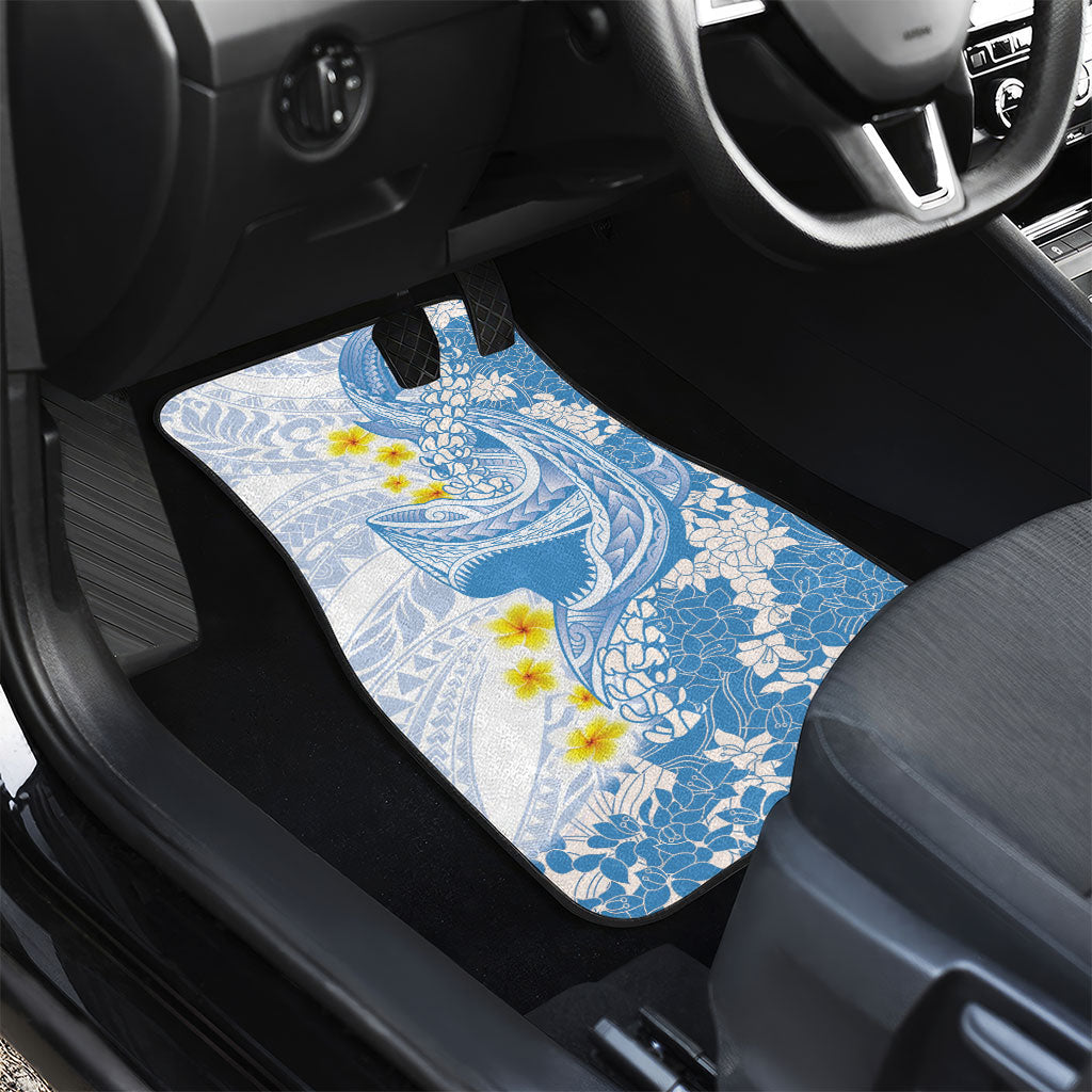 Blue Hawaii Shark Tattoo Car Mats Puakenikeni Lei Plumeria Polynesian Pattern