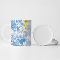 Blue Hawaii Shark Tattoo Ceramic Mug Puakenikeni Lei Plumeria Polynesian Pattern
