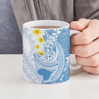 Blue Hawaii Shark Tattoo Ceramic Mug Puakenikeni Lei Plumeria Polynesian Pattern