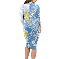 Blue Hawaii Shark Tattoo Family Matching Long Sleeve Bodycon Dress and Hawaiian Shirt Puakenikeni Lei Plumeria Polynesian Pattern LT14 - Polynesian Pride