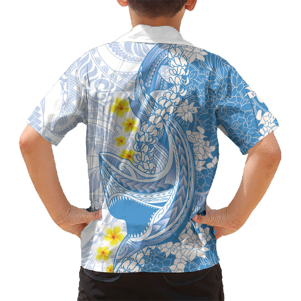 Blue Hawaii Shark Tattoo Family Matching Off Shoulder Maxi Dress and Hawaiian Shirt Puakenikeni Lei Plumeria Polynesian Pattern LT14 - Polynesian Pride