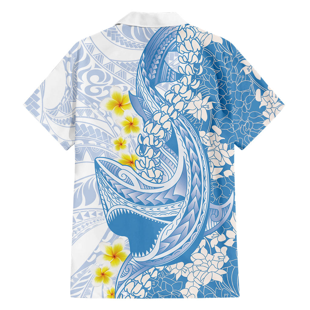 Blue Hawaii Shark Tattoo Family Matching Off Shoulder Maxi Dress and Hawaiian Shirt Puakenikeni Lei Plumeria Polynesian Pattern LT14 - Polynesian Pride