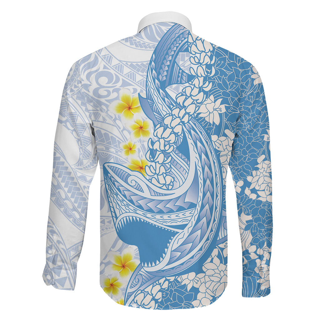 Blue Hawaii Shark Tattoo Family Matching Short Sleeve Bodycon Dress and Hawaiian Shirt Puakenikeni Lei Plumeria Polynesian Pattern LT14 - Polynesian Pride
