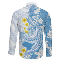 Blue Hawaii Shark Tattoo Family Matching Short Sleeve Bodycon Dress and Hawaiian Shirt Puakenikeni Lei Plumeria Polynesian Pattern LT14 - Polynesian Pride