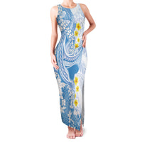 Blue Hawaii Shark Tattoo Family Matching Tank Maxi Dress and Hawaiian Shirt Puakenikeni Lei Plumeria Polynesian Pattern LT14 Mom's Dress Blue - Polynesian Pride