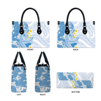 Blue Hawaii Shark Tattoo Leather Bag Puakenikeni Lei Plumeria Polynesian Pattern