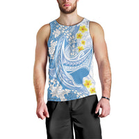 Blue Hawaii Shark Tattoo Men Tank Top Puakenikeni Lei Plumeria Polynesian Pattern