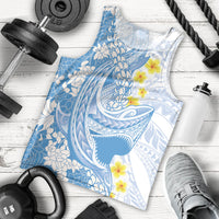 Blue Hawaii Shark Tattoo Men Tank Top Puakenikeni Lei Plumeria Polynesian Pattern