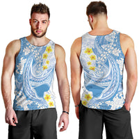 Blue Hawaii Shark Tattoo Men Tank Top Puakenikeni Lei Plumeria Polynesian Pattern