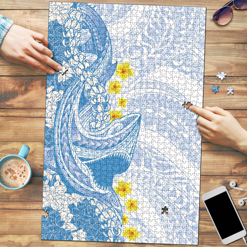 Blue Hawaii Shark Tattoo Puzzle Puakenikeni Lei Plumeria Polynesian Pattern
