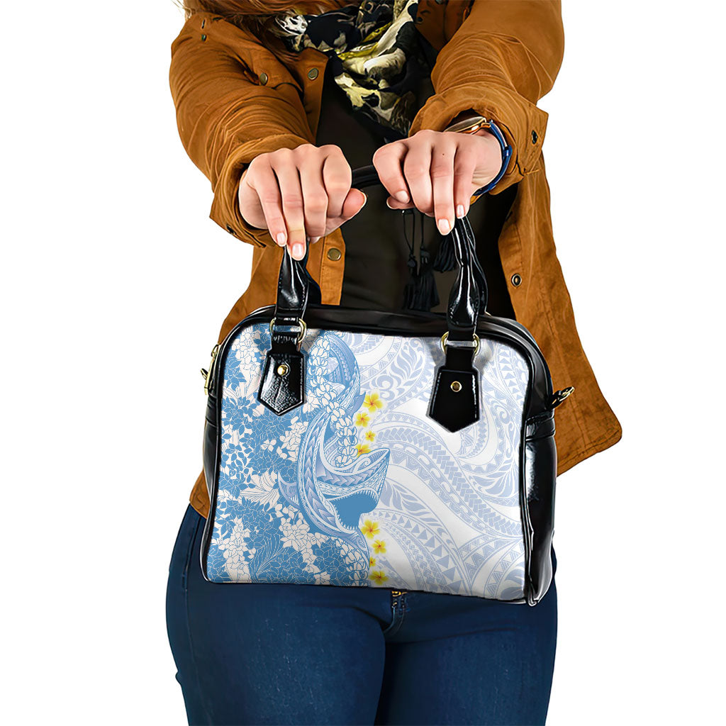Blue Hawaii Shark Tattoo Shoulder Handbag Puakenikeni Lei Plumeria Polynesian Pattern