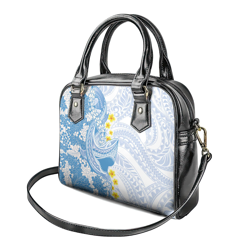 Blue Hawaii Shark Tattoo Shoulder Handbag Puakenikeni Lei Plumeria Polynesian Pattern