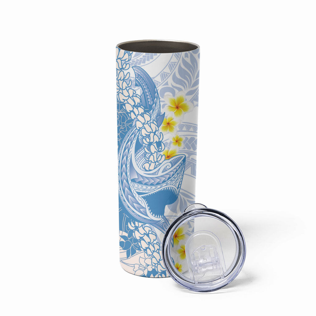 Blue Hawaii Shark Tattoo Skinny Tumbler Puakenikeni Lei Plumeria Polynesian Pattern LT14 - Polynesian Pride