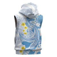 Blue Hawaii Shark Tattoo Sleeveless Zip Hoodie Puakenikeni Lei Plumeria Polynesian Pattern LT14 - Polynesian Pride