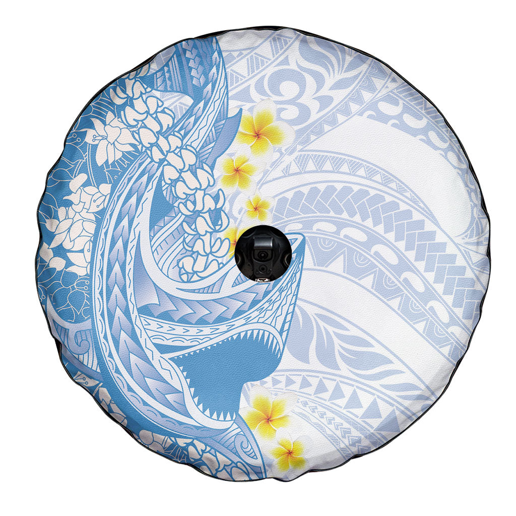 Blue Hawaii Shark Tattoo Spare Tire Cover Puakenikeni Lei Plumeria Polynesian Pattern