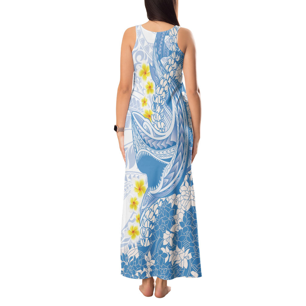 Blue Hawaii Shark Tattoo Tank Maxi Dress Puakenikeni Lei Plumeria Polynesian Pattern