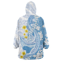 Blue Hawaii Shark Tattoo Wearable Blanket Hoodie Puakenikeni Lei Plumeria Polynesian Pattern LT14 - Polynesian Pride