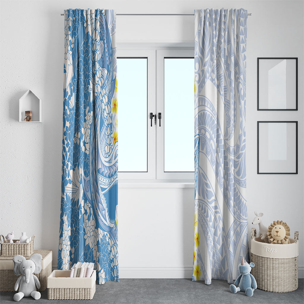 Blue Hawaii Shark Tattoo Window Curtain Puakenikeni Lei Plumeria Polynesian Pattern