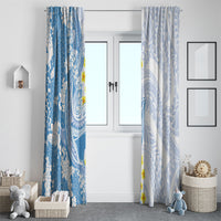 Blue Hawaii Shark Tattoo Window Curtain Puakenikeni Lei Plumeria Polynesian Pattern