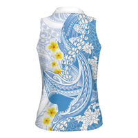 Blue Hawaii Shark Tattoo Women Sleeveless Polo Shirt Puakenikeni Lei Plumeria Polynesian Pattern LT14 - Polynesian Pride
