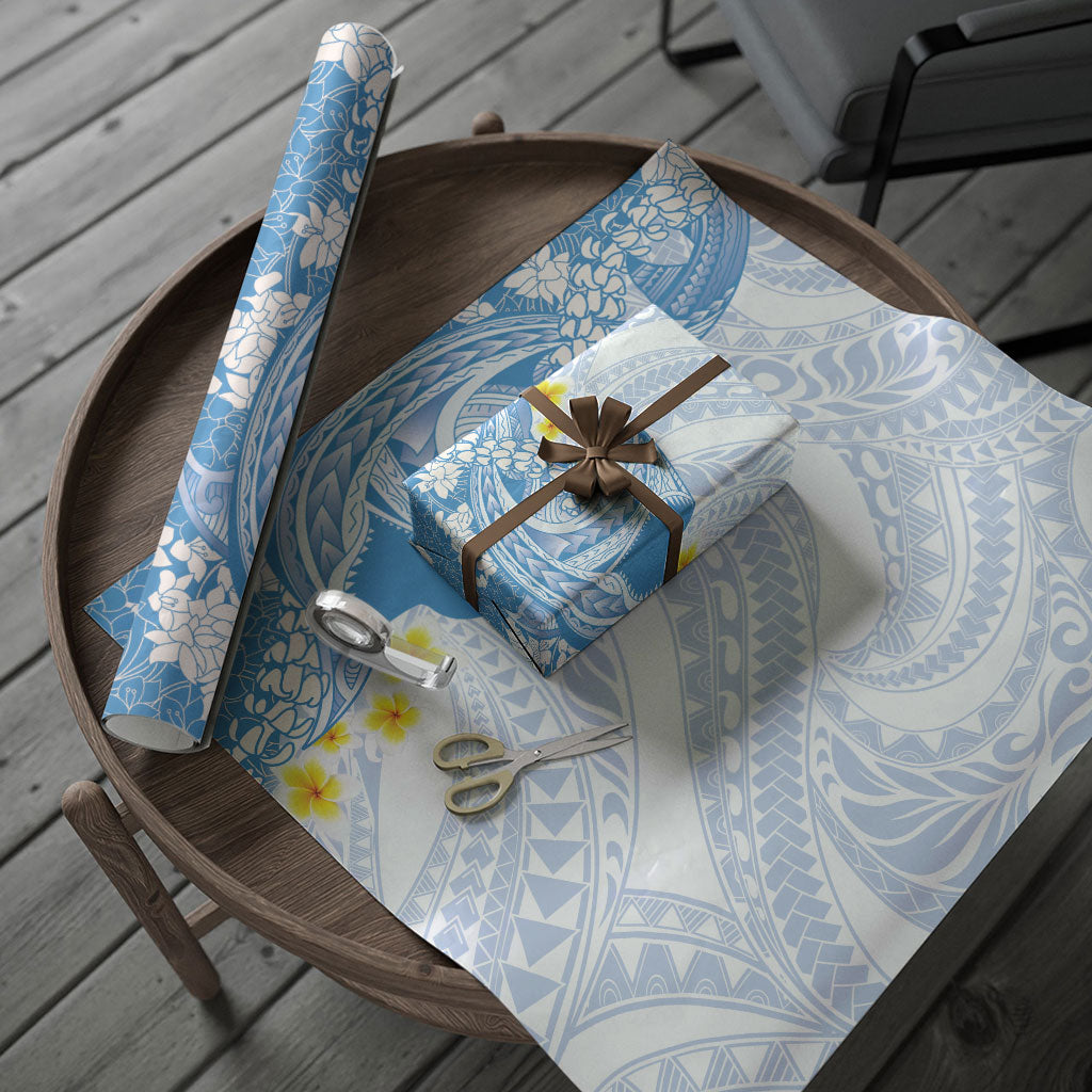Blue Hawaii Shark Tattoo Wrapping Paper Puakenikeni Lei Plumeria Polynesian Pattern