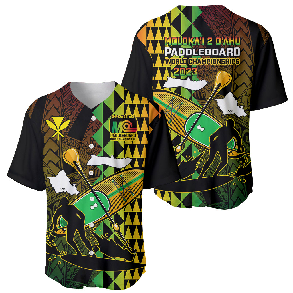 Paddle Board Hawaii Baseball Jersey Molokai 2 Oahu World Championships Kakau Pattern LT14 - Polynesian Pride
