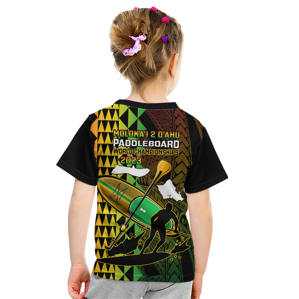 Paddle Board Hawaii Kid T Shirt Molokai 2 Oahu World Championships Kakau Pattern LT14 - Polynesian Pride