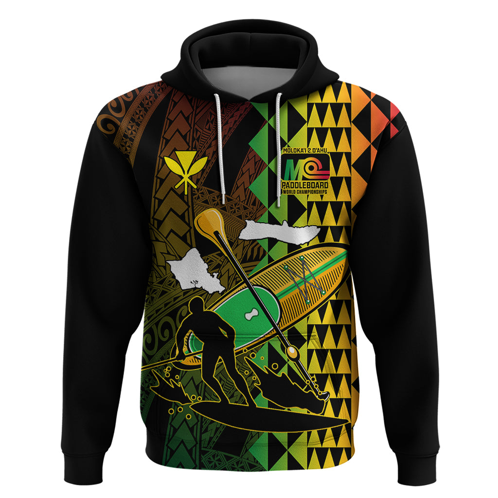 Custom Paddle Board Hawaii Hoodie Molokai 2 Oahu World Championships Kakau Pattern LT14 Pullover Hoodie Black - Polynesian Pride