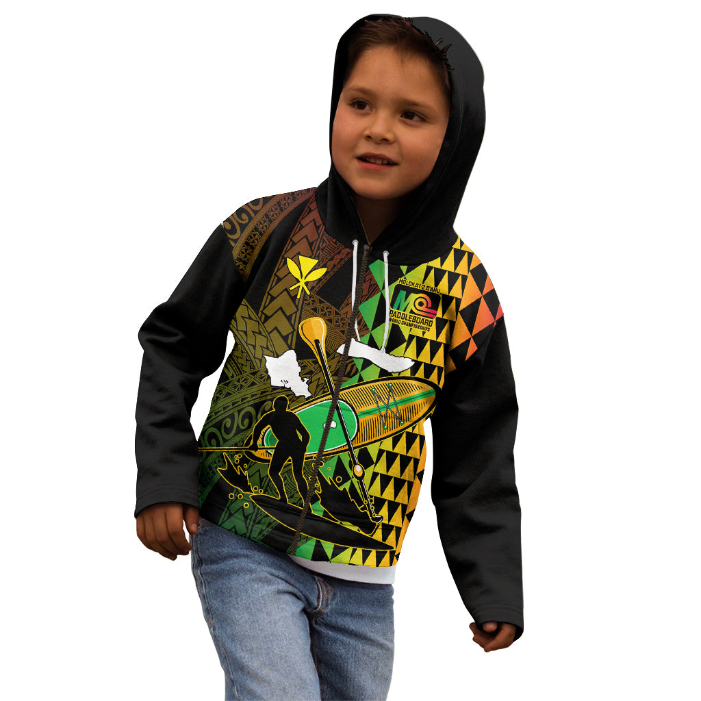 Personalised Paddle Board Hawaii Kid Hoodie Molokai 2 Oahu World Championships Kakau Pattern LT14 - Polynesian Pride