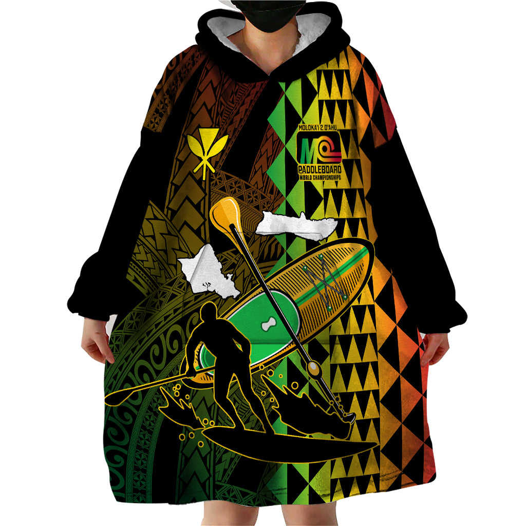 Personalised Paddle Board Hawaii Wearable Blanket Hoodie Molokai 2 Oahu World Championships Kakau Pattern LT14 - Polynesian Pride