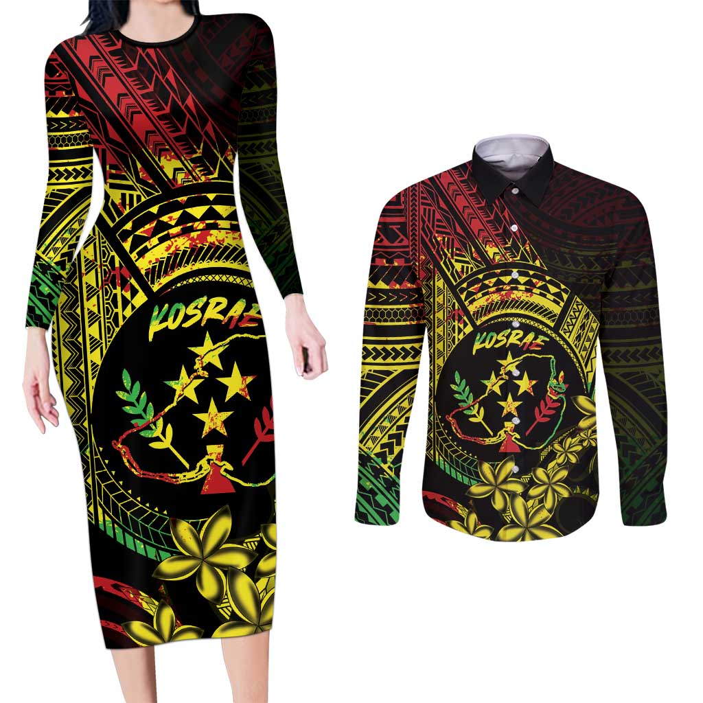 Reggae Kosrae Liberation Day Couples Matching Long Sleeve Bodycon Dress and Long Sleeve Button Shirt September 8 Polynesian Tattoo - Polynesian Pride
