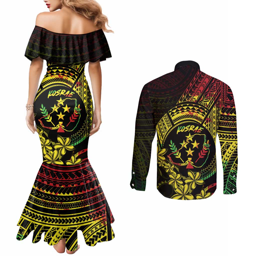 Reggae Kosrae Liberation Day Couples Matching Mermaid Dress and Long Sleeve Button Shirt September 8 Polynesian Tattoo - Polynesian Pride