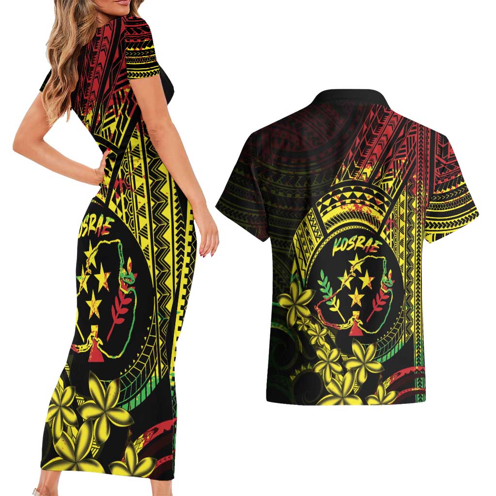 Reggae Kosrae Liberation Day Couples Matching Short Sleeve Bodycon Dress and Hawaiian Shirt September 8 Polynesian Tattoo - Polynesian Pride