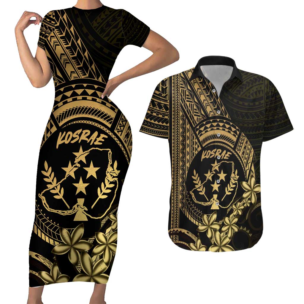 Gold Kosrae Liberation Day Couples Matching Short Sleeve Bodycon Dress and Hawaiian Shirt September 8 Polynesian Tattoo LT14 Gold - Polynesian Pride