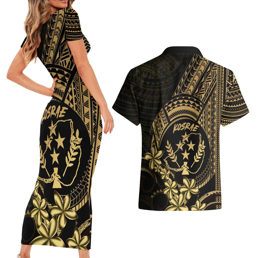 Gold Kosrae Liberation Day Couples Matching Short Sleeve Bodycon Dress and Hawaiian Shirt September 8 Polynesian Tattoo LT14 - Polynesian Pride