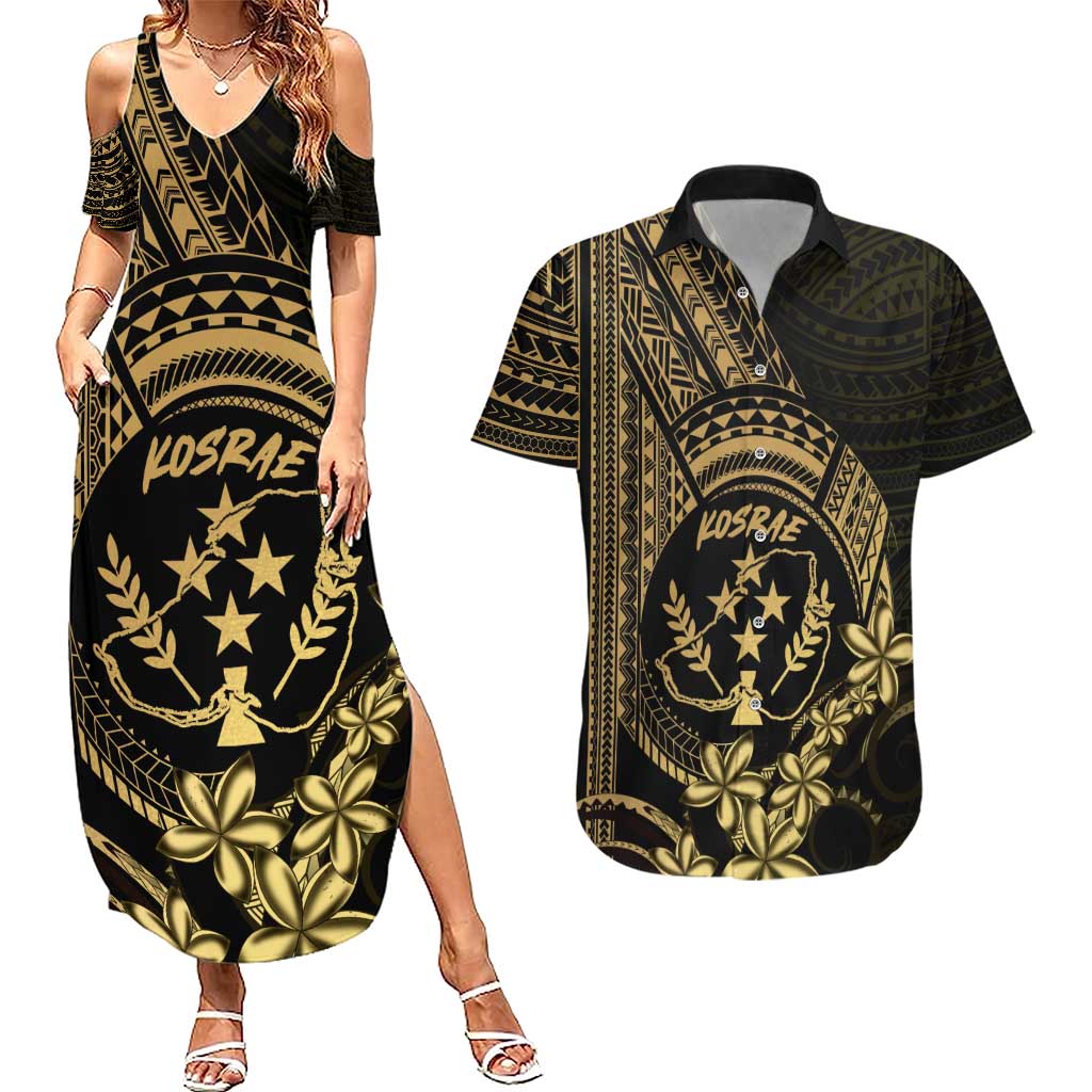 Gold Kosrae Liberation Day Couples Matching Summer Maxi Dress and Hawaiian Shirt September 8 Polynesian Tattoo - Polynesian Pride