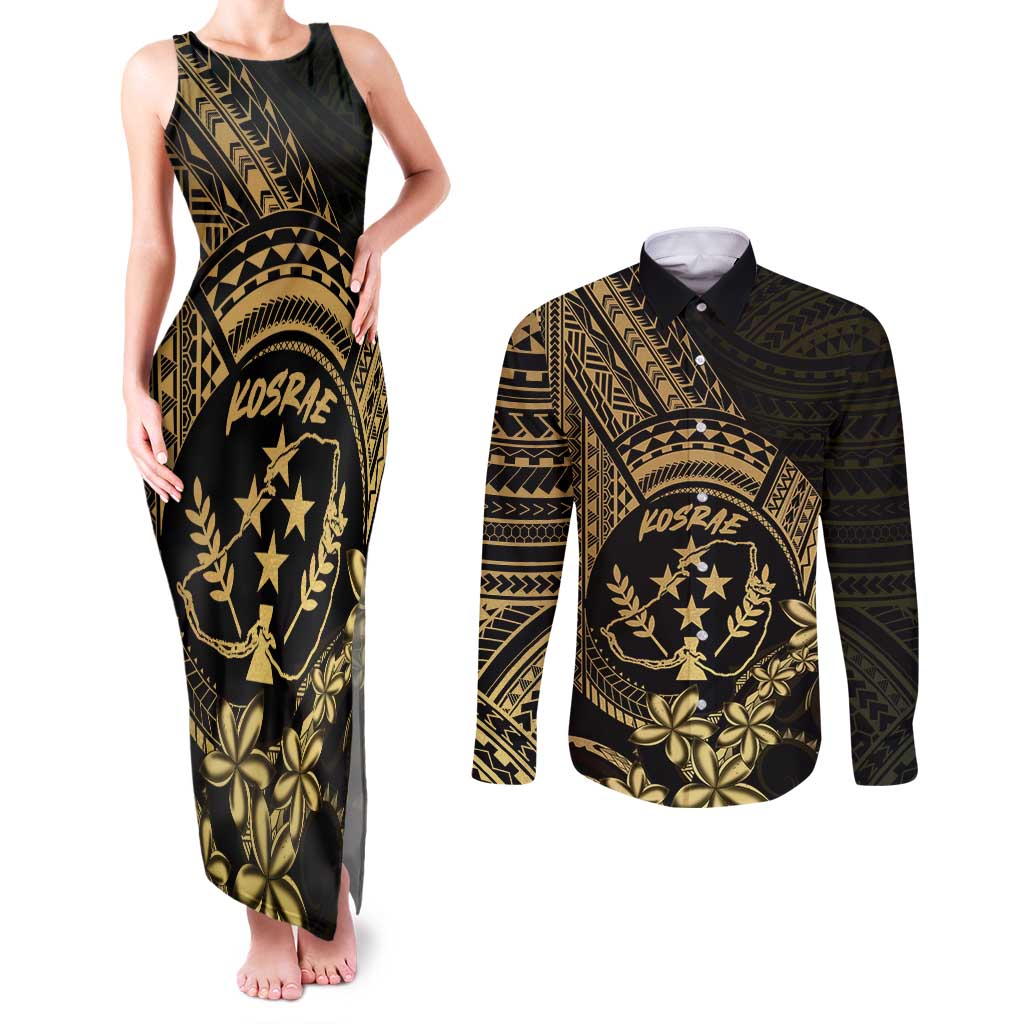 Gold Kosrae Liberation Day Couples Matching Tank Maxi Dress and Long Sleeve Button Shirt September 8 Polynesian Tattoo LT14 Gold - Polynesian Pride