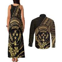 Gold Kosrae Liberation Day Couples Matching Tank Maxi Dress and Long Sleeve Button Shirt September 8 Polynesian Tattoo LT14 - Polynesian Pride