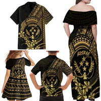 Gold Kosrae Liberation Day Family Matching Off Shoulder Maxi Dress and Hawaiian Shirt September 8 Polynesian Tattoo - Polynesian Pride