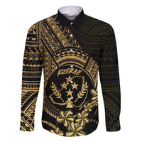 Gold Kosrae Liberation Day Family Matching Off Shoulder Short Dress and Hawaiian Shirt September 8 Polynesian Tattoo - Polynesian Pride