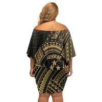 Gold Kosrae Liberation Day Family Matching Off Shoulder Short Dress and Hawaiian Shirt September 8 Polynesian Tattoo - Polynesian Pride