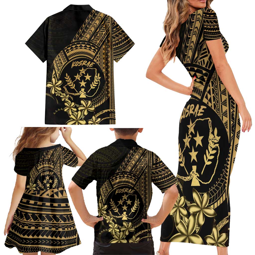 Gold Kosrae Liberation Day Family Matching Short Sleeve Bodycon Dress and Hawaiian Shirt September 8 Polynesian Tattoo - Polynesian Pride