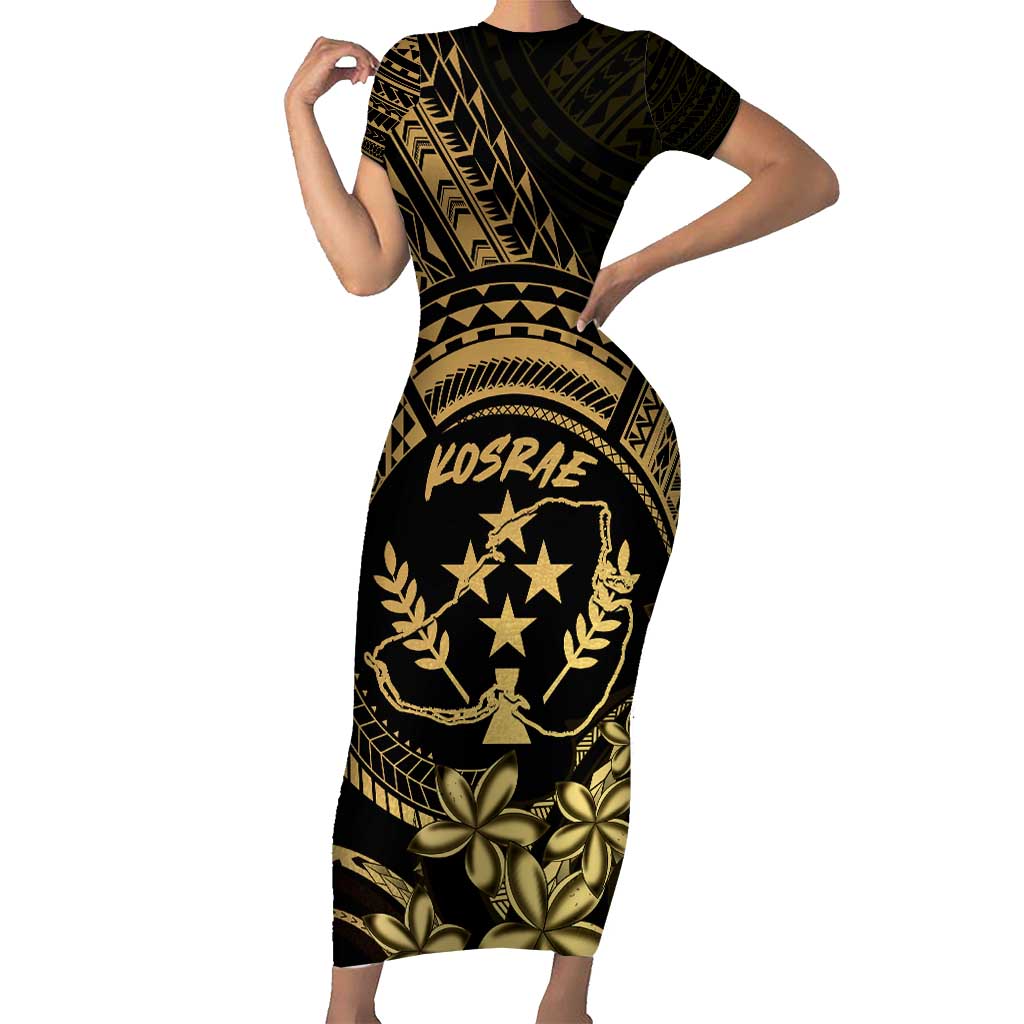 Gold Kosrae Liberation Day Family Matching Short Sleeve Bodycon Dress and Hawaiian Shirt September 8 Polynesian Tattoo - Polynesian Pride