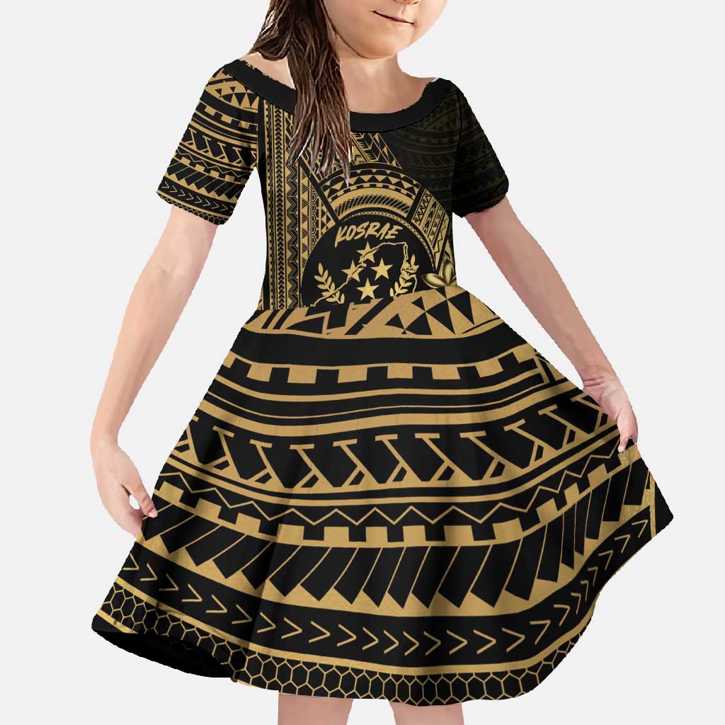 Gold Kosrae Liberation Day Family Matching Summer Maxi Dress and Hawaiian Shirt September 8 Polynesian Tattoo - Polynesian Pride