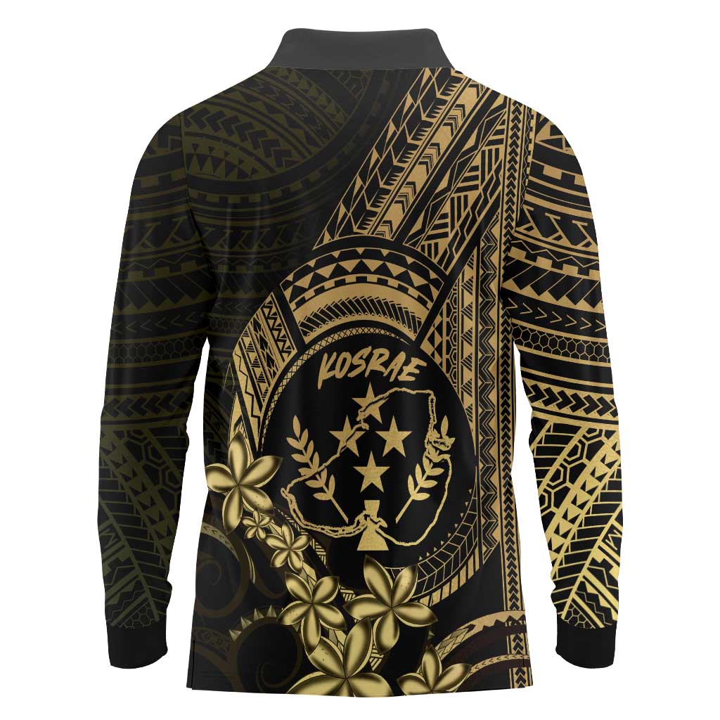 Gold Kosrae Liberation Day Long Sleeve Polo Shirt September 8 Polynesian Tattoo - Polynesian Pride