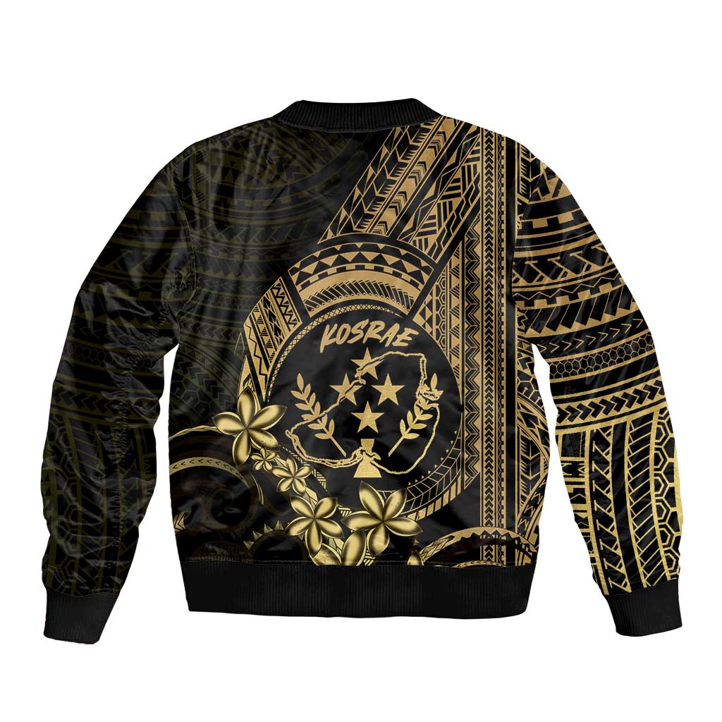 Gold Kosrae Liberation Day Sleeve Zip Bomber Jacket September 8 Polynesian Tattoo LT14 - Polynesian Pride