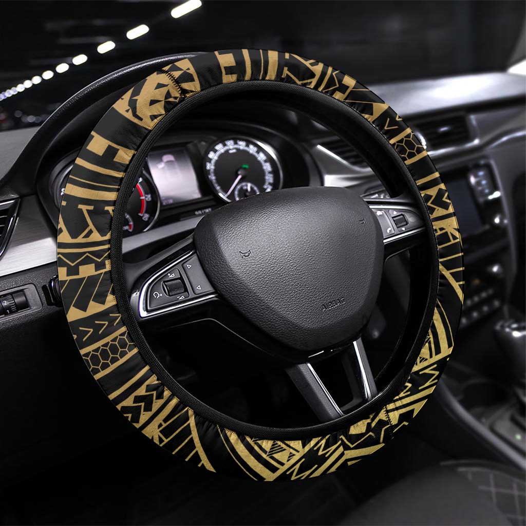 Gold Kosrae Liberation Day Steering Wheel Cover September 8 Polynesian Tattoo - Polynesian Pride
